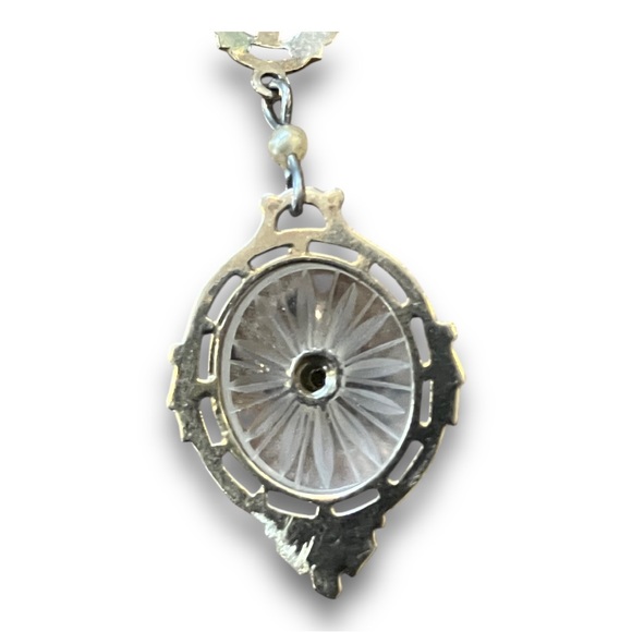 Antique Edwardian Art Deco 10k Gold Rock Crystal Diamond Lavaliere Necklace - Picture 8 of 15